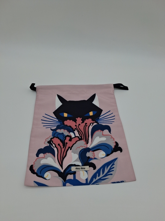 Miu Miu Other - MIU MIU Pink Black Cat Floral Drawstring Dust Bag Pouch Luxury Packaging